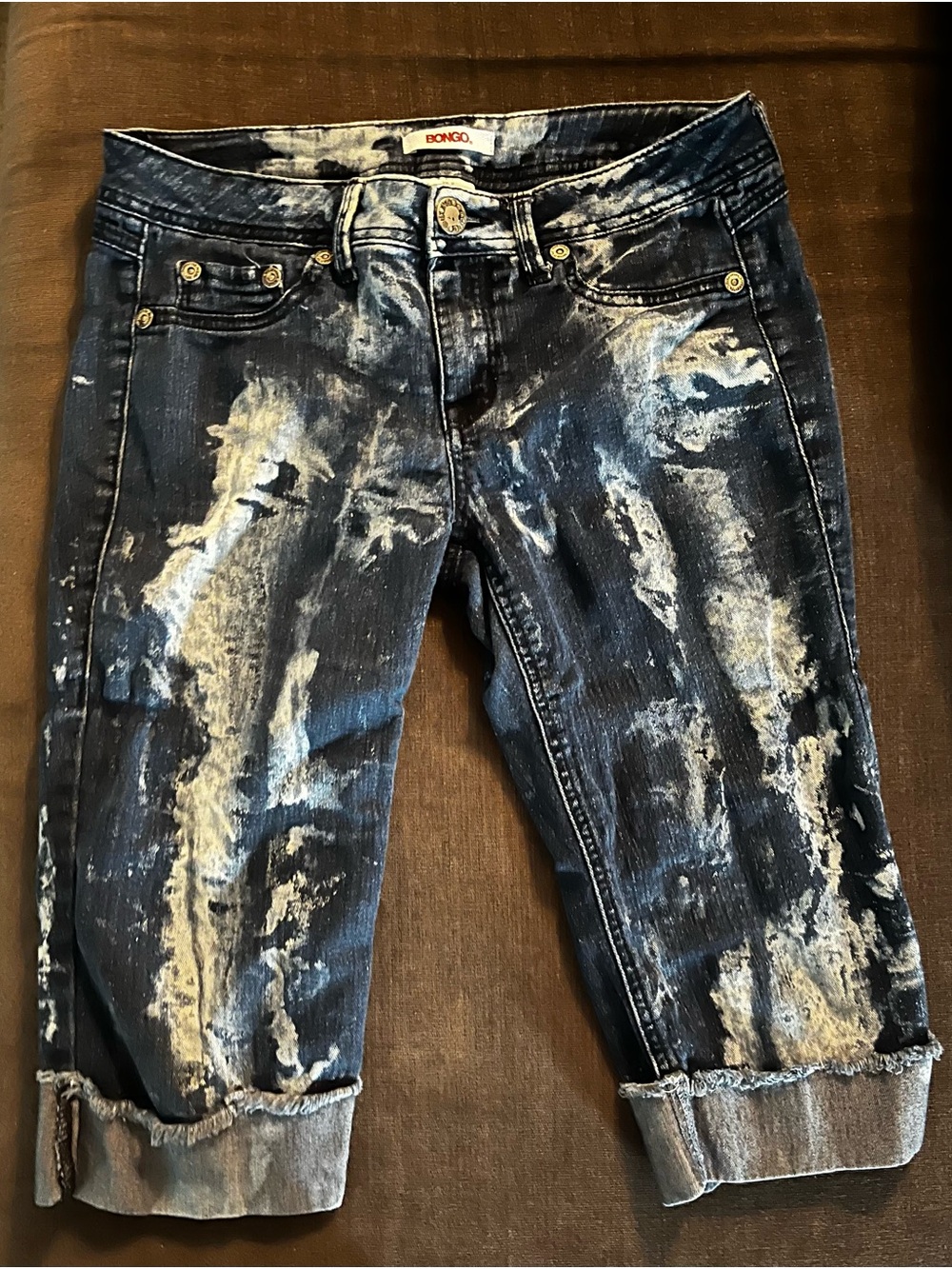 BONGO Bleach Splatter Denim Bermuda Shorts Jorts Size 9 Cuffed Distressed Y2K